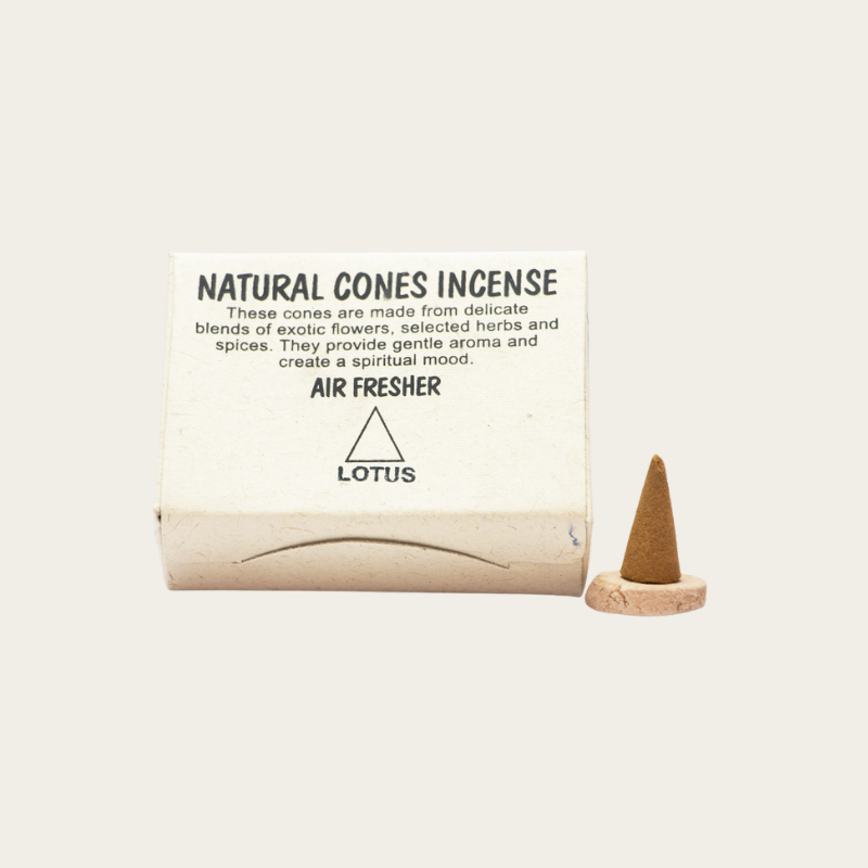 Lotus natural cones incense with packaging on a white background