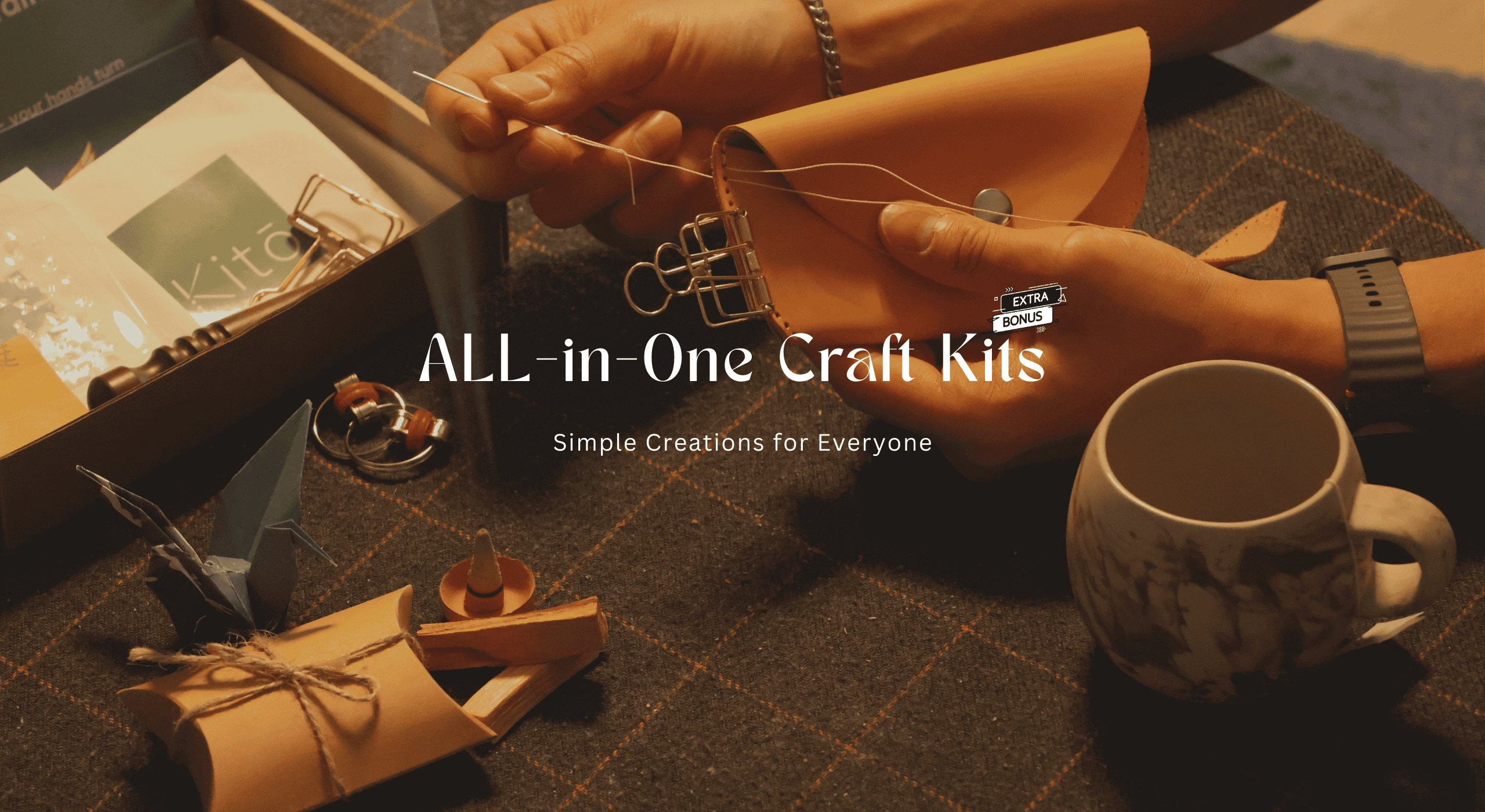 Zen DIY Craft Kit with hands working on a craft project on a wooden surface.
